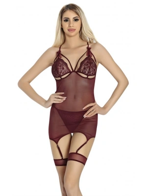 Amora Secret Kadın Fantazi İç Giyim Bordo Dantel İşlemeli Göğüs İp Detaylı Fantezi Jartiyer Takımı - li ve Zarif Tasarım