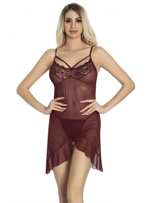 Amora Secret Kadın Fantazi İç Giyim Bordo Dantel İşlemeli Göğüs İp Detaylı Fantezi Tül Gecelik - li ve Zarif Tasarım