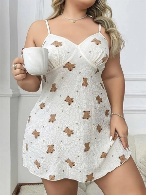 Amora Secret Kadın Fantazi İç Giyim Büyük Beden Ayıcık Desenli Pamuklu İnce Askılı Mini Gecelik - li ve Zarif Tasarım