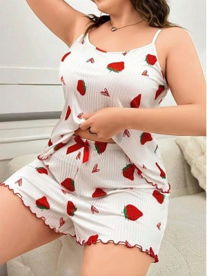 Amora Secret Kadın Fantazi İç Giyim Büyük Beden Çilek Desen Pamuklu Şortlu Pijama Takımı - li ve Zarif Tasarım