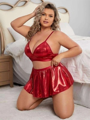 Amora Secret Kadın Fantazi İç Giyim Büyük Beden Kırmızı Deri Etekli Fantezi Kostüm - li ve Zarif Tasarım