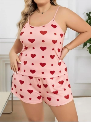 Amora Secret Kadın Fantazi İç Giyim Büyük Beden Pembe Kalp Desen Pamuklu Şortlu Pijama Takımı - li ve Zarif Tasarım