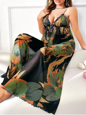 Amora Secret Kadın Fantazi İç Giyim Büyük Beden Renkli Desenli İnce Askılı Salaş 2li Takım - li ve Zarif Tasarım