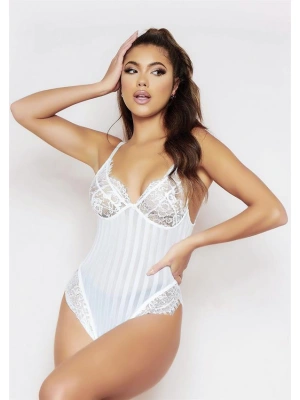 Amora Secret Kadın Fantazi İç Giyim Çizgili Beyaz Dantel Body - li ve Zarif Tasarım