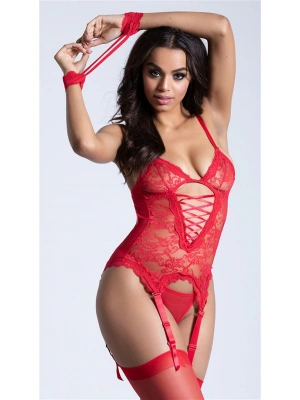 Amora Secret Kadın Fantazi İç Giyim Elleri Kelepçeli Dantel Kırmızı Fantezi Jartiyer Takımı - li ve Zarif Tasarım