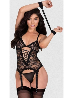 Amora Secret Kadın Fantazi İç Giyim Elleri Kelepçeli Dantel Siyah Fantezi Jartiyer Takımı - li ve Zarif Tasarım