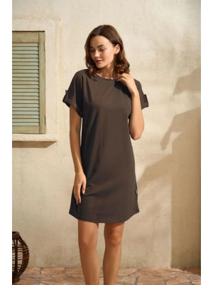 Amora Secret Kadın Fantazi İç Giyim Günlük Kısa Kol Bisiklet Yaka Cotton Düz Yazlık Kısa Kahve Pijama Takımı - li ve Zarif Tasarım