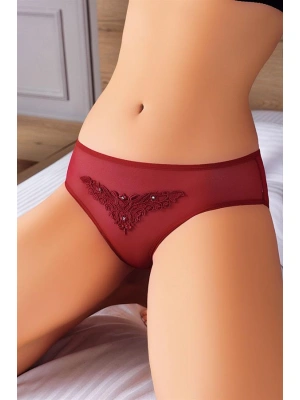 Amora Secret Kadın Fantazi İç Giyim Güpürlü Taşlı Bordo Tül Fantezi Külot - li ve Zarif Tasarım