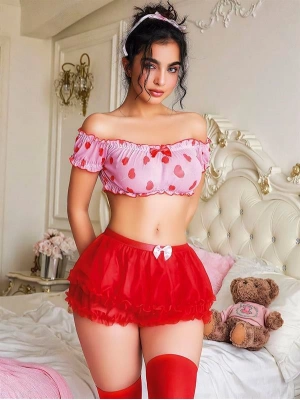 Amora Secret Kadın Fantazi İç Giyim Kalp Desenli Fantezi Kırmızı Gecelik - li ve Zarif Tasarım