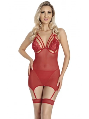 Amora Secret Kadın Fantazi İç Giyim Kırmızı Dantel İşlemeli Göğüs İp Detaylı Fantezi Jartiyer Takımı - li ve Zarif Tasarım