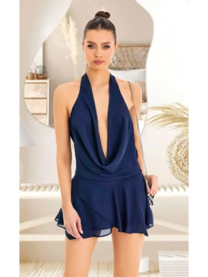Amora Secret Kadın Fantazi İç Giyim Lacivert Sırt ve Göğüs li Fantezi Mini Elbise - li ve Zarif Tasarım
