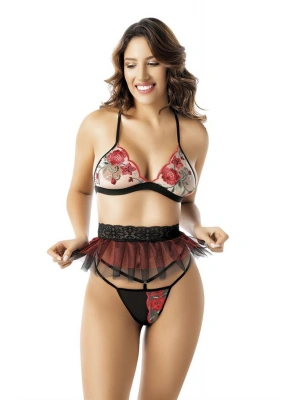 Amora Secret Kadın Fantazi İç Giyim Nakış Detaylı Fantazi Sütyen Tanga String Takımı - li ve Zarif Tasarım