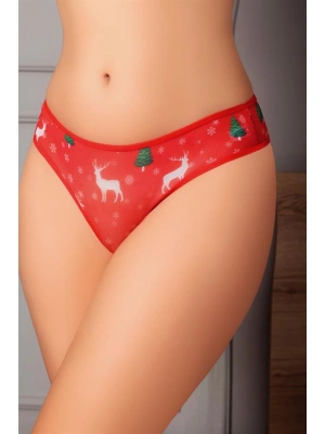 Amora Secret Kadın Fantazi İç Giyim Özel Bölgesi Açık Yılbaşı Desenli Fantezi Tanga String - li ve Zarif Tasarım