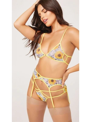 Amora Secret Kadın Fantazi İç Giyim Sarı Çiçekli Jartiyer Takım - li ve Zarif Tasarım