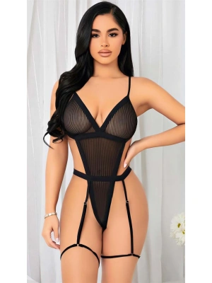Amora Secret Kadın Fantazi İç Giyim Siyah İp Detaylı Tül Fantezi Body - li ve Zarif Tasarım