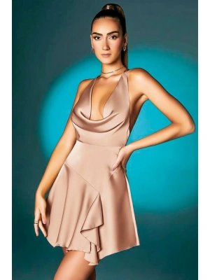 Amora Secret Kadın Fantazi İç Giyim Somon Askılı Degajeli Fantezi Mini Elbise - li ve Zarif Tasarım