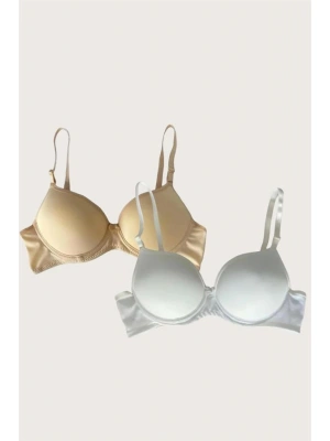 Amora Secret Kadın Fantazi İç Giyim Ten-Beyaz 2li Mikro Kumaş Push Up Dolgulu Balenli Günlük Destekli Sütyen - li ve Zarif Tasarım