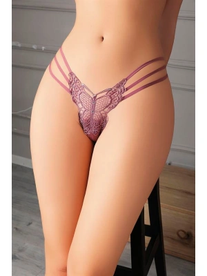Amora Secret Kadın Fantazi İç Giyim Vizon Kelebek Desen Tanga String - li ve Zarif Tasarım