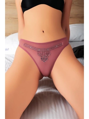 Amora Secret Kadın Fantazi İç Giyim Vizon Nakış Desenli Taşlı Fantezi Tanga String - li ve Zarif Tasarım