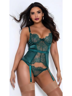Amora Secret Kadın Fantazi İç Giyim Yeşil Dantel İşlemeli Fantezi Jartiyer Takımı - li ve Zarif Tasarım