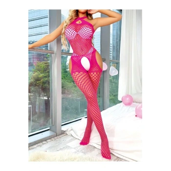 ÖZEL TASARIM FANTEZİ PEMBE FİLELİ VÜCUT ÇORABI