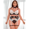 Amora Secret Kadın Fantazi İç Giyim Büyük Beden Siyah Beyaz Dantel İşlemeli Fantezi Jartiyer Takımı - Şehvetli ve Zarif Tasarım