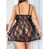 Amora Secret Kadın Fantazi İç Giyim Büyük Beden Siyah Dantel İşlemeli Fantezi Tül Gecelik - Şehvetli ve Zarif Tasarım