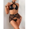 Amora Secret Kadın Fantazi İç Giyim Deri Siyah Fileli Fantezi Sütyen Takımı - Şehvetli ve Zarif Tasarım