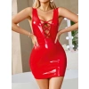 Amora Secret Kadın Fantazi İç Giyim Kırmızı Arkası İp Dekolteli Mini Fantezi Parlak Deri Elbise - Şehvetli ve Zarif Tasarım