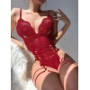 Amora Secret Kadın Fantazi İç Giyim Kırmızı Dantel İşlemeli Fantezi Body Jartiyer Takımı - Şehvetli ve Zarif Tasarım