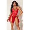 Amora Secret Kadın Fantazi İç Giyim Kırmızı Dantelli Boyundan Askılı Göğüs Detay Gecelik Takımı - Şehvetli ve Zarif Tasarım