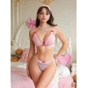 Amora Secret Kadın Fantazi İç Giyim Kırmızı Kurdelalı Detaylı Fantezi Pembe Sütyen Strıng Takımı - Şehvetli ve Zarif Tasarım