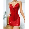 Amora Secret Kadın Fantazi İç Giyim Özel Tasarım Kırmızı Boyundan Bağlamalı Zincir Detaylı Parlak Mini Club Elbisesi - Şehvetli ve Zarif Tasarım
