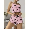 Amora Secret Kadın Fantazi İç Giyim Pamuklu Pembe Üstüne Siyah Kalp Desenli Askılı Fitilli Şortlu Pijama Takımı - Şehvetli ve Zarif Tasarım