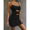 ÖZEL TASARIM  GÖBEK DEKOLTELI BÜZGÜLÜ SIYAH MINI CLUB ELBISESI