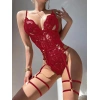 ÖZEL TASARIM  KIRMIZI DANTEL İŞLEMELI FANTEZI BODY JARTIYER TAKIMI