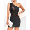 ÖZEL TASARIM ÖZEL TASARIM SİYAH TEK OMUZ DEKOLTELİ IŞILTILI FANTEZİ MİNİ CLUB ELBİSESİ