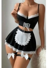 Amora Secret Kadın Fantazi İç Giyim Siyah Beyaz Bacak Aksesuarlı Büstiyerli Fantezi Hizmetçi Kostümü - li ve Zarif Tasarım
