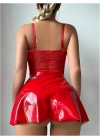 özel tasarım Amora Secret Kırmızı Parlak Deri Şık Bacak Bantlı Fantezi Club Elbise