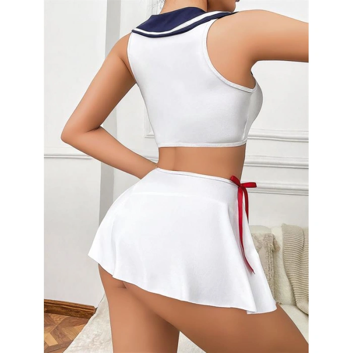 Amora Secret Kadın Fantazi İç Giyim Beyaz Etekli Fantezi Denizci Kız Kostümü - Şehvetli ve Zarif Tasarım