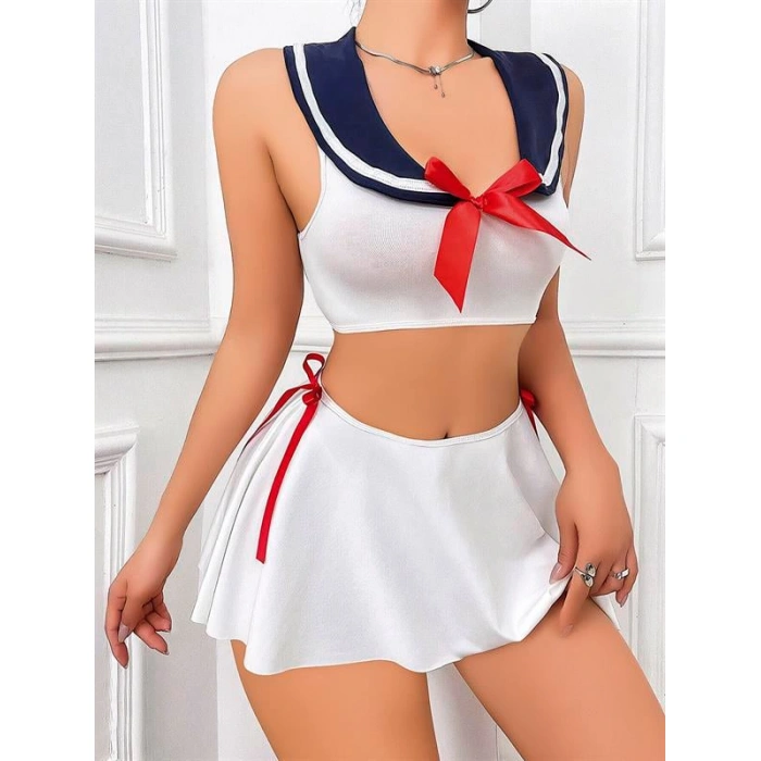 Amora Secret Kadın Fantazi İç Giyim Beyaz Etekli Fantezi Denizci Kız Kostümü - Şehvetli ve Zarif Tasarım