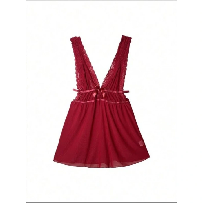 Amora Secret Kırmızı Dantel İşlemeli Tül Fantezi Gecelik
