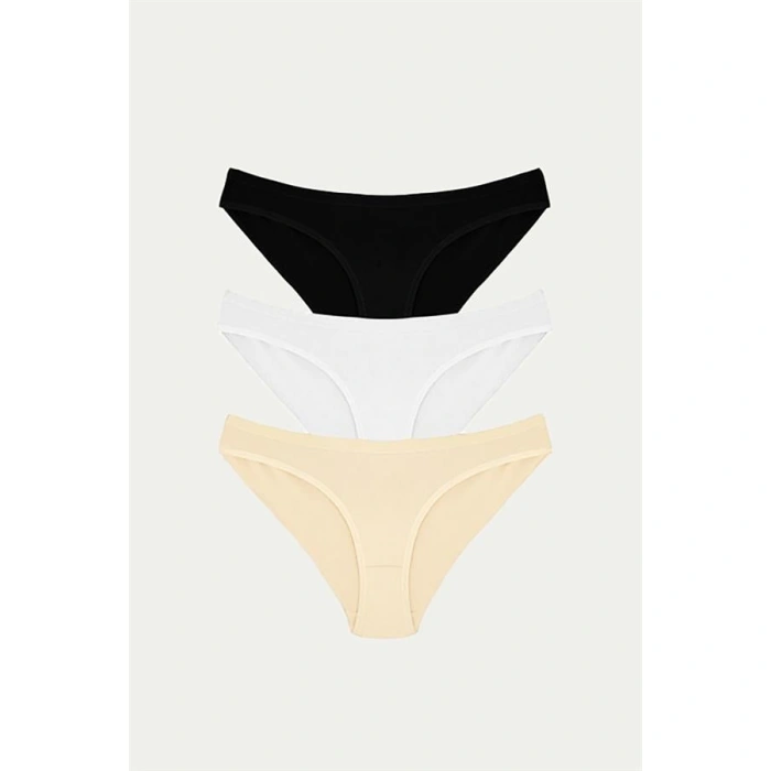 ÖZEL TASARIM  PAMUKLU SIYAH BEYAZ TEN RENGI 3LÜ KÜLOT