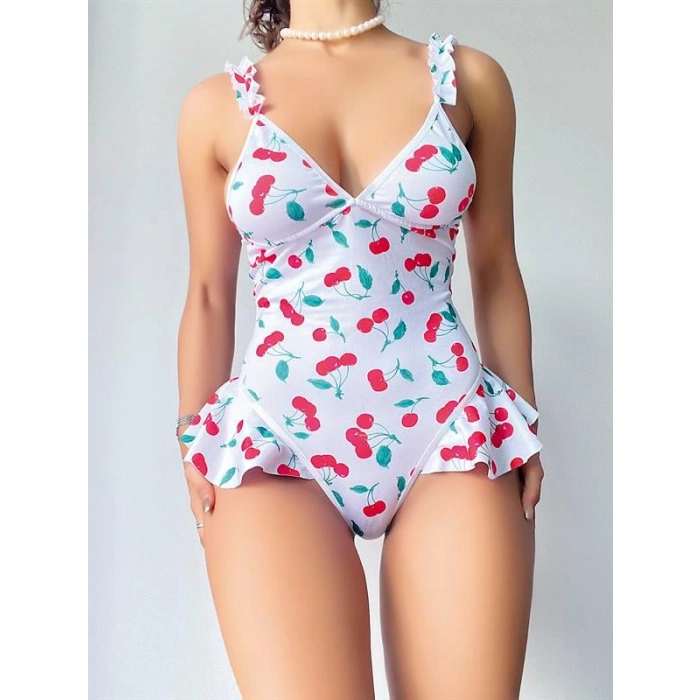 ÖZEL TASARIM  VIŞNE DESENLI FANTEZI BODY