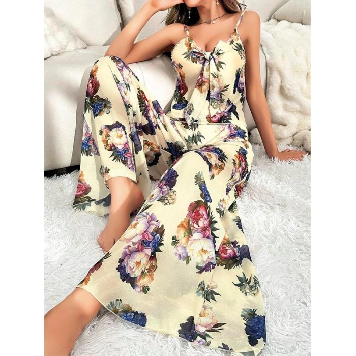 ÖZEL TASARIM ÖZEL TASARIM ÇİÇEK DESENLİ SALAŞ KESİM ŞIK DEKOLTELİ 2Lİ TAKIM