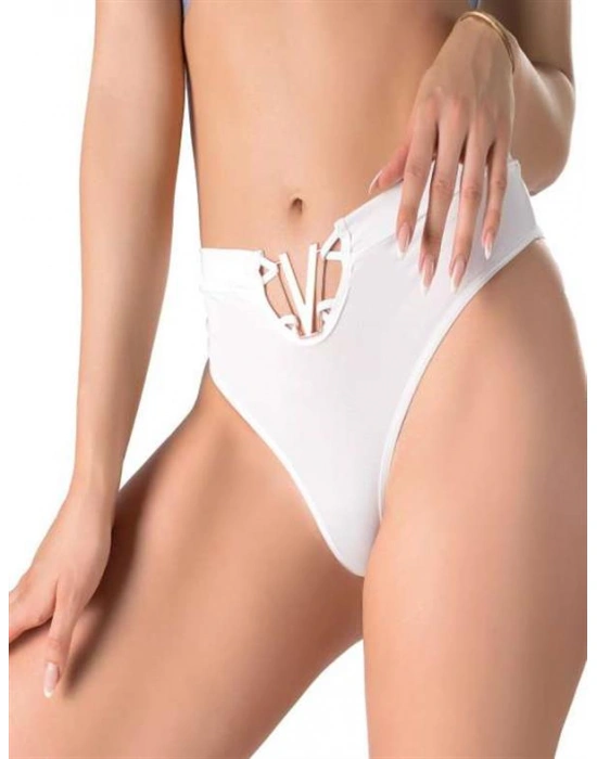 özel tasarım Amora Secret Beyaz V Metal Aksesuarlı Yüksek Bel String Tanga