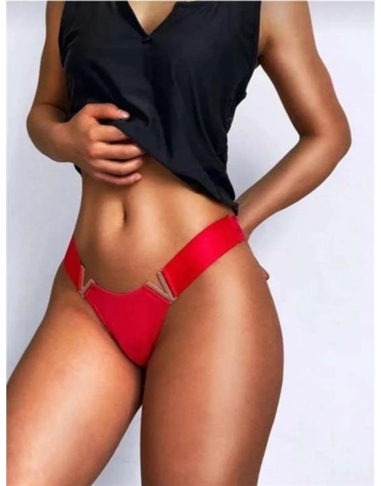 özel tasarım Amora Secret Kırmızı V Metal Aksesuarlı Fantezi String Tanga
