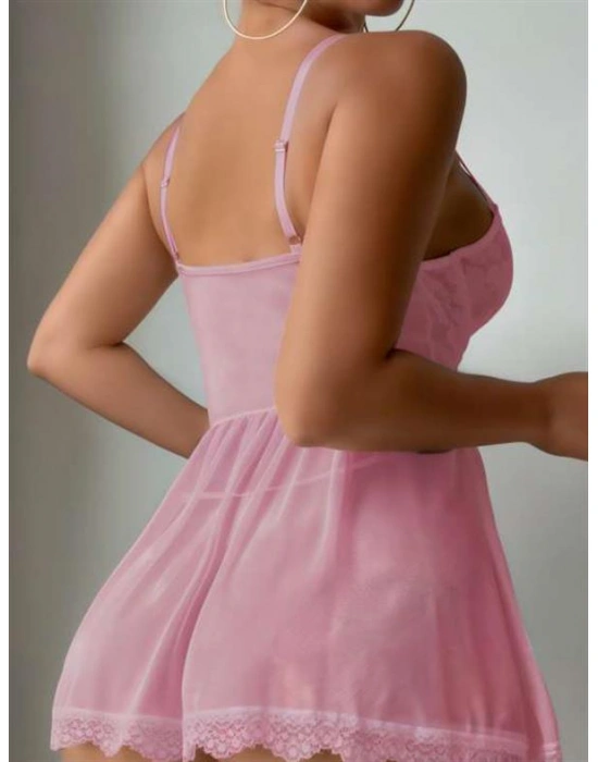 özel tasarım Amora Secret Özel Tasarım Pembe Dantel İşlemeli Tül Fantezi Gecelik