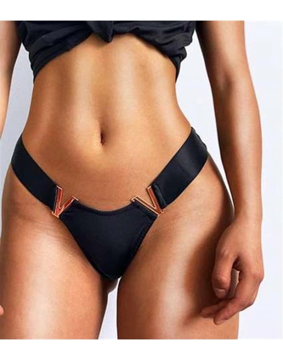 özel tasarım Amora Secret Siyah V Metal Aksesuarlı Fantezi String Tanga
