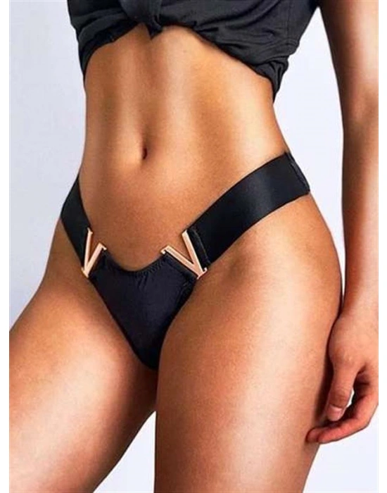özel tasarım Amora Secret Siyah V Metal Aksesuarlı Fantezi String Tanga